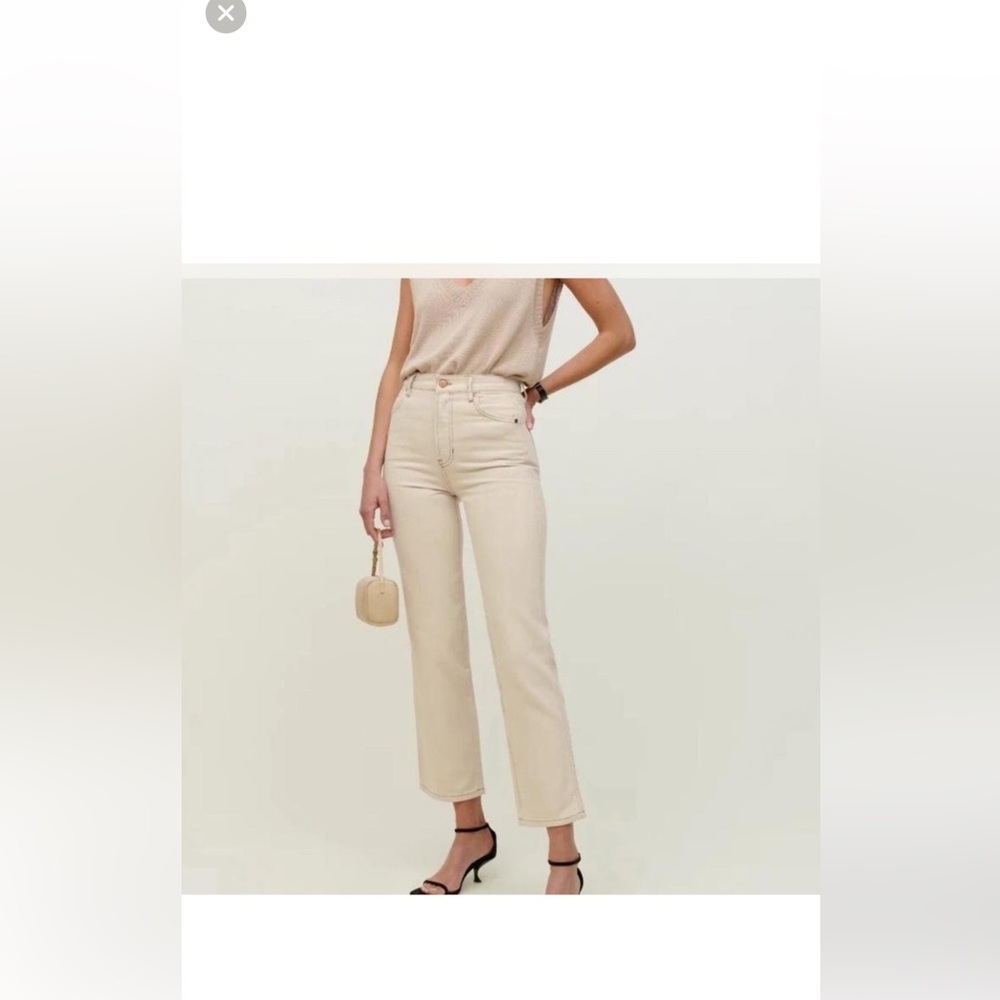 Reformation Cynthia High Rise Straight Leg Bone Color Jeans